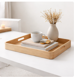 Eco-friendly Natural Bamboo Serving <b>Tray</b> With Built-In Handles Rectangular Minimalist Wooden <b>Tray</b> For Breakfast In <b>Bed</b> Coffee - Product Image 6