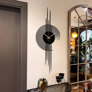 <b>Modern</b> Black Metal Wall <b>Clock</b> Abstract Geometric Decorative <b>Clock</b> Artistic Design for Living Room Home Office Bedroom Interior - Product Image 3