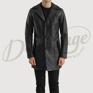 Veste en cuir noir pour homme, manteau de voiture en cuir de mouton véritable de qualité supérieure, blazer mi-long, veste classique à boutons, vêtement d'extérieur décontracté et tendance - Product Image 3