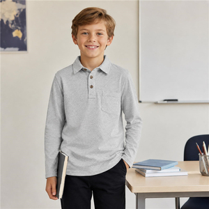 Chemises polo de golf à manches longues pour garçons, uniforme scolaire décontracté avec logo brodé, pour tous les jours. - Product Image 2