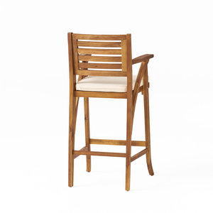 Chaise de bar en teck d'extérieur avec coussin, tabouret de bar de patio, chaise haute de jardin, mobilier de bar en bois massif - Product Image 4