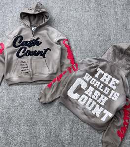 Sudadera con capucha personalizada 100% algodón 450GSM Flees bordado desgastado y lavado ácido para hombres al por mayor - Product Image 2