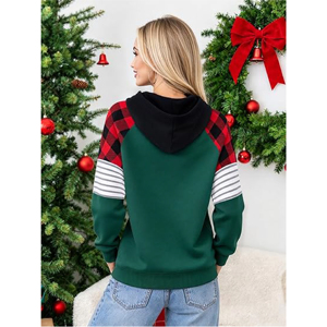 Pull à Capuche Femme Personnalisé Motif Bonhomme de Neige Festif Colorblock Hiver Vente en Gros Manches Raglan à Carreaux Buffalo Vêtement de Fête - Product Image 3