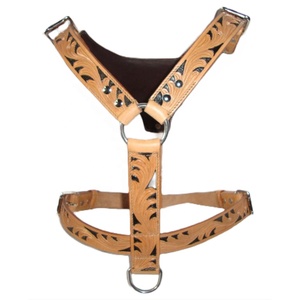 ชุดสายจูงและสายจูงสุนัขหนังสุดหรูปลอกคอสัตว์เลี้ยงแบบปรับได้ลายดอกไม้และมีบุนวม - Product Image 1