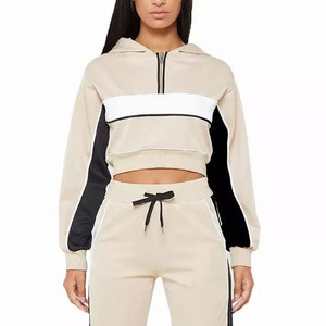 Ensemble de survêtement décontracté pour femme, beige, color block, respirant, mi-lourd, avec sweat à capuche sans manches et pantalon de jogging à cordon de serrage - Product Image 3