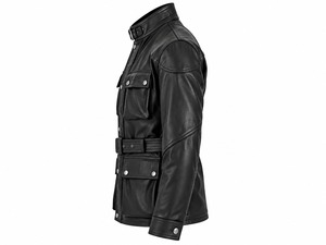 Chaqueta de Motocicleta de Cuero Genuino para Hombre, con Cinturón, Impermeable, Resistente al Viento, con Cierre y Bolsillos Delanteros - Product Image 3