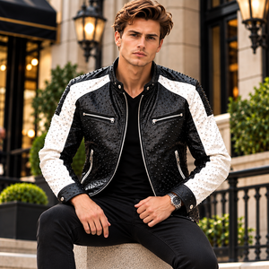 Chaqueta de Motociclista de Invierno para Hombre, de Piel de Vaca Repujada, con Cuello Alto, Chaqueta de Motocicleta de Cuero Premium - Product Image 5