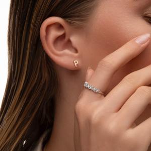 Pendientes de Oro Rosa con Diamantes e Iniciales, 10K, 14K, 18K, Pendientes Personalizados con Letras, Joyería con Nombre Personalizado, Regalo Elegante para Mujer - Product Image 5