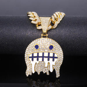 Pendentif dessin animé en moissanite Ice Face transfrontalier, micro-pavé, en argent plaqué or, bijoux hip-hop, cadeau tendance pour homme pour les fêtes - Product Image 1