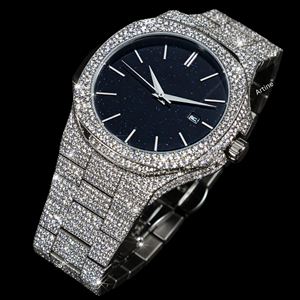 Reloj de Diamantes con Esfera Azul, Brazalete de Lujo con Incrustaciones de Diamantes, Visualización de Fecha, Reloj de Pulsera Premium para Hombre - Product Image 1