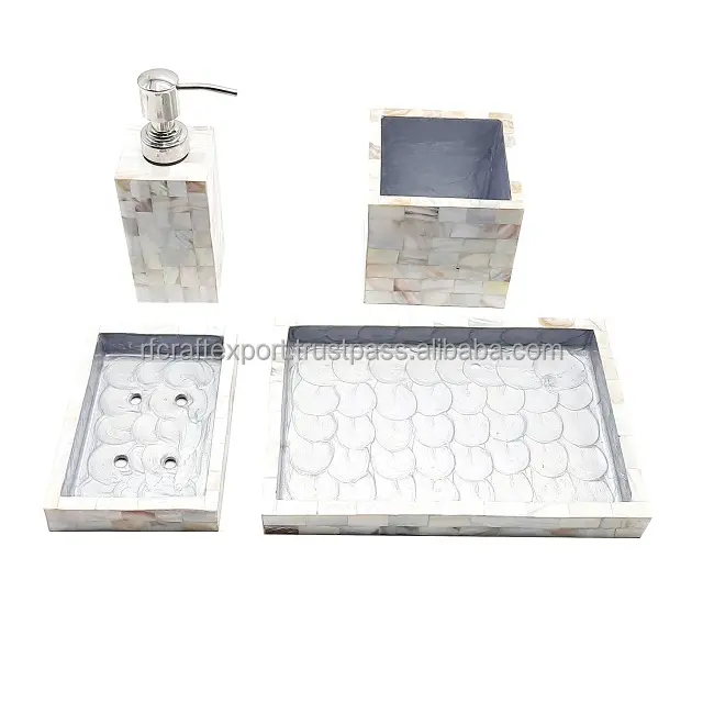 Luxury Designer Mother Of Pearls Bathroom Sets Exclusive Quality 4Pieces Bathroom Accessories Sets For Sale