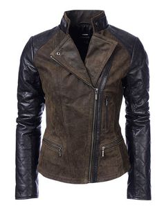 Chaqueta de Motociclista de Cuero Genuino para Hombre, Cuello Camisero, Cierre de Cremallera, Corte Ajustado, Estilo Casual Otoñal, Color Marrón - Product Image 4