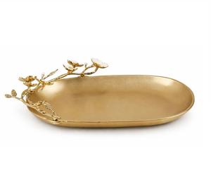 Elegante Bandeja de Servicio de Acero Inoxidable con Acabado Dorado, Forma Personalizada y Borde de Latón de Diseño para Uso en Hogares y Hoteles - Product Image 1