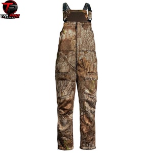 Men Outdoor Forest Oak Camouflage Hunting Field Bib Overalls High-Pile Fleece Upper Chest Panel Full Center Front Zipper Bibs - Product Image 1