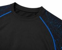 Chemise de sport respirante à séchage rapide pour homme, manches longues, col rond, anti-UV, en spandex, écologique, imprimé noir et bleu, effet éclaboussures