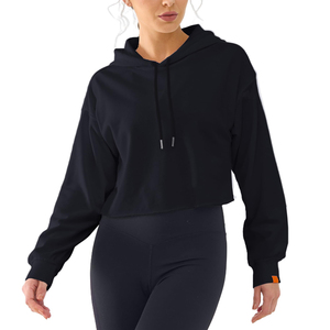 Sudadera corta para mujer, de manga larga, ligera, suave, de forro polar. - Product Image 1