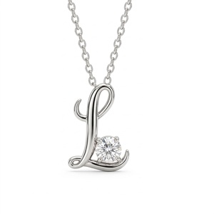 Colgante de Plata de Ley 925 con Letra L, Corte Brillante Redondo, Diamante Cultivado en Laboratorio y Diamante Natural, Joyería de Lujo, Regalo - Product Image 2