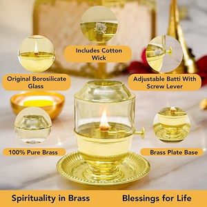 Lampe à huile en laiton avec abat-jour en verre résistant à la chaleur pour les activités religieuses, décoration de mariage - Product Image 4