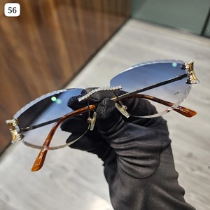 Top qualité Hip Hop bijoux GRA certificat sans monture bleu lentille en bois glacé Moissanite lunettes de soleil mode hommes lunettes de soleil - Product Image 1