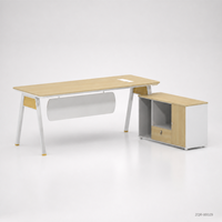 Bureau de direction ArchieLeap ZQR-00029 en bois grainé avec armoire latérale séparée, 2000 mm, pieds en métal blanc, bureau moderne pour manager