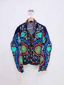 Blue Suzani Embroidery <b>Jacket</b> Velvet Suzani Coat Bohemian <b>Jacket</b> Winter <b>Jacket</b> Coat Floral <b>Jacket</b> For Women <b>Hippie</b> Short <b>Jacket</b> - Product Image 5