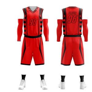 Custom Sublimated Basketball Jersey Set <b>Red</b> Black V-Neck Sleeveless Moisture Wicking Adult Men Team Apparel - Product Image 6