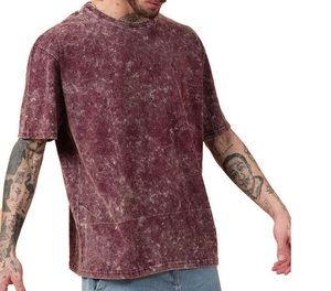 T-shirts délavés à l'acide pour hommes, t-shirts déchirés en coton épais avec broderie personnalisée, vente en gros - Product Image 5