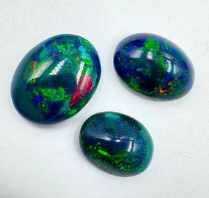 Opale de synthèse (créée en laboratoire) multi-feu, ovale, tailles assorties, cabochon, lot de pierres précieuses en vrac pour la fabrication de bijoux, K Gems EO-03 - Product Image 6
