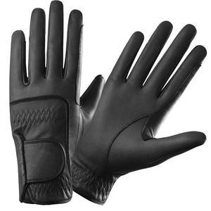 Gants d'équitation en cuir véritable pour homme, couleur unie, coupe classique, fermeture auto-agrippante, accessoire équestre - Product Image 5