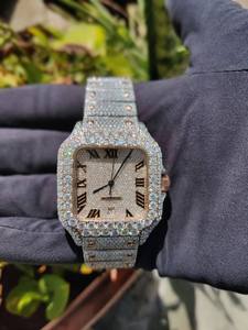 Montre automatique carrée de luxe en acier inoxydable avec bracelet en moissanite et fermoir, cadran analogique pour homme - Product Image 5