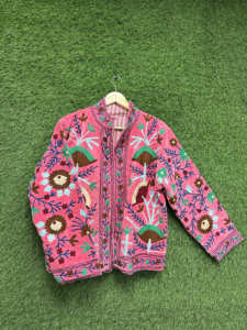 Custom Maaunique Hand Embroidered Eco-Friendly 100% Cotton Suzani <b>Velvet</b> Bomber Jacket Traditional Floral Festival <b>Coat</b> O-Neck - Product Image 4