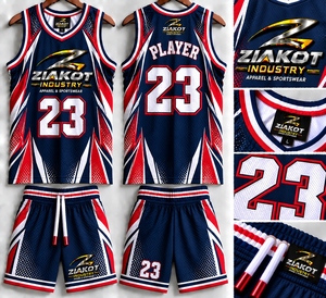 Venta al por Mayor Directa de ZIAKOT INDUSTRY, Jersey de Baloncesto Retro Personalizado Azul Marino, Rojo y Blanco, Auténtico - Product Image 1