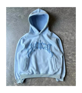 Sweat à capuche pull-over pour homme, nouvelle conception, couleur personnalisée, service OEM 2026, imprimé en relief 3D, manches classiques, en molleton 100% coton pour l'hiver - Product Image 2
