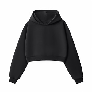 Sudadera Corta con Capucha para Mujer, Color Sólido, Informal, de Manga Larga, para Otoño, Talla Adulto, de Forro Polar, con Hombros Caídos - Product Image 3
