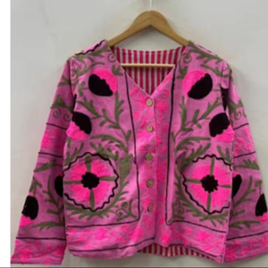 Velvet Floral Suzani Embroidered Jacket Uzbek Folk Festival Coat with Cotton Filling for Bomber <b>Duster</b> Outerwear At Cheap Price - Product Image 1