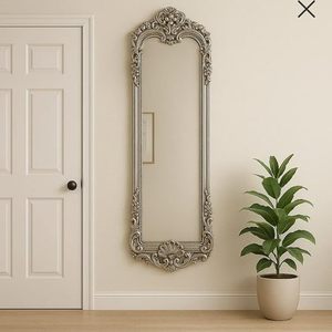 <b>Silver</b> Baroque Traditional Eco-Friendly Handmade Full Length <b>Wall</b> Hanging Ornate Vintage Wood <b>Mirror</b> for Entryway Bedroom - Product Image 1