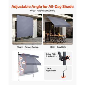 Toldo Retráctil Manual para Patio, 98 Pulgadas, Protección Solar, Altura Ajustable, para Puerta o Ventana, 4m - Product Image 5