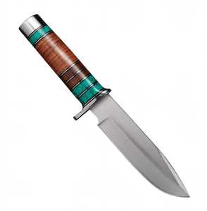 Outil utilitaire d'extérieur à lame fixe, fabriqué à la main, avec manche empilé turquoise et bois - Product Image 5