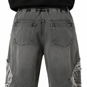 Men Distressed Jeans Washed Denim Relaxed Baggy Fit Ripped Detail Style Modern Streetwear Look Durable Denim Fabric - Product Image 4