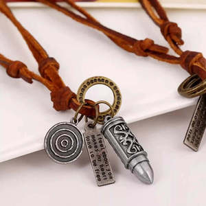 Vintage Alloy Silver Bullet Pendant Necklace for Men & Boys with Adjustable Pure Leather Cord - Product Image 2