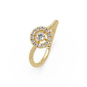 Joyería nupcial vintage para mujer, anillo de compromiso y boda con halo de diamantes cultivados en laboratorio, corte brillante redondo, oro de 14 quilates, banda de cuerda. - Product Image 2