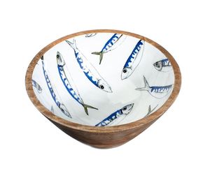 Bol en bois d'acacia de qualité supérieure, fait main, avec motif de poisson bleu, design oriental, pour servir les aliments, usage domestique - Product Image 1