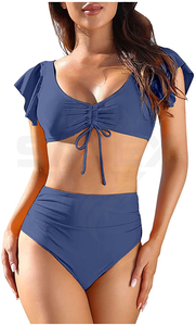 Wholesale Solid Color Two-Piece Women's <b>Bikini</b> <b>Set</b> with Front Logo Customizable Colors & <b>Sizes</b> - Product Image 3
