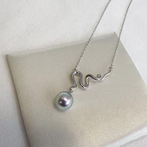 Collier de perles noires japonaises et de Tahiti de 8 à 11 mm avec pendentif unique en argent S925, ornement de cou, pendentif, charme - Product Image 4