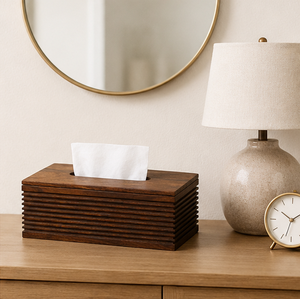 Boîte à mouchoirs artisanale en bois de Sheesham, rectangulaire, de luxe, avec détails rainurés, pour la maison, le bureau et les hôtels - Product Image 2