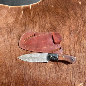 Custom High Quality Damascus Steel Outdoor Hunting/Skinning/Camping Knife <b>Drop</b> Point Wood Handle Leather Sheath 3-Year Warranty - Product Image 4