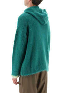 Pull en molleton tricoté à capuche surdimensionné pour homme, couleur unie verte, 100 % coton, avec poche, pour l'hiver - Product Image 3