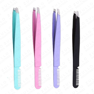 Professional Stainless Steel Slanted Tip Eyebrow Tweezers with Comb Custom Logo <b>Precision</b> Grooming Beauty <b>Tool</b> Set - Product Image 2
