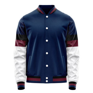 Men's Baseball Jacket Color Blocked Navy White Maroon Full Sleeve Zipper Closure Regular Fit Polyester Sportswear - Product Image 5