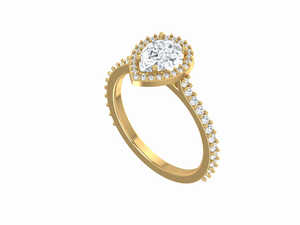 Anillo de compromiso con diamante cultivado en laboratorio en forma de pera, halo de diamantes pavé, anillo nupcial de oro. - Product Image 4